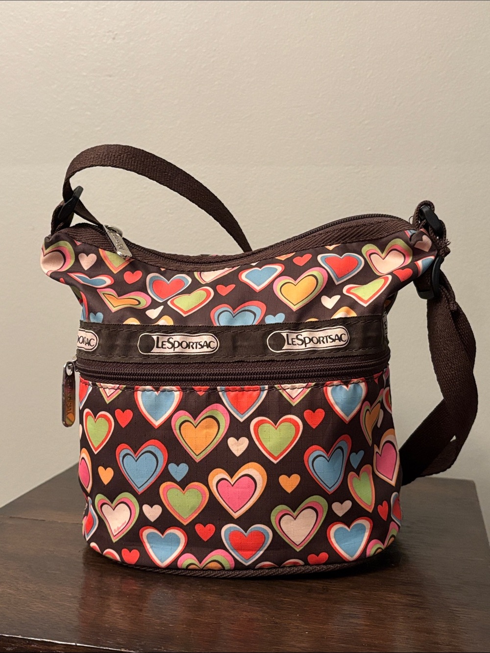 LeSportsac Rainbow Hearts Retired Crossbody Adjustable Bag